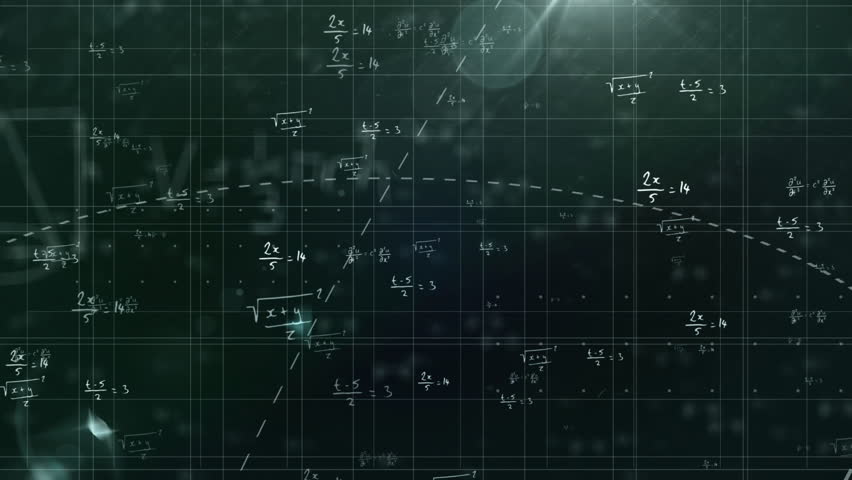 Central √9=3 equation being highlighted on dark green animated chalkboard showing layered formulas. Educational, scientific, academic, minimalist, analytical, mathematical, innovative - Powered by Shutterstock - Get 15% off with code: PIKWIZARD15