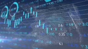 Interface showing chalk-style math formulas on dark grid while candlestick bars shifting. Technology, finance, analytics, data visualization, dark mode, digital interface, charts - Powered by Shutterstock - Get 15% off with code: PIKWIZARD15
