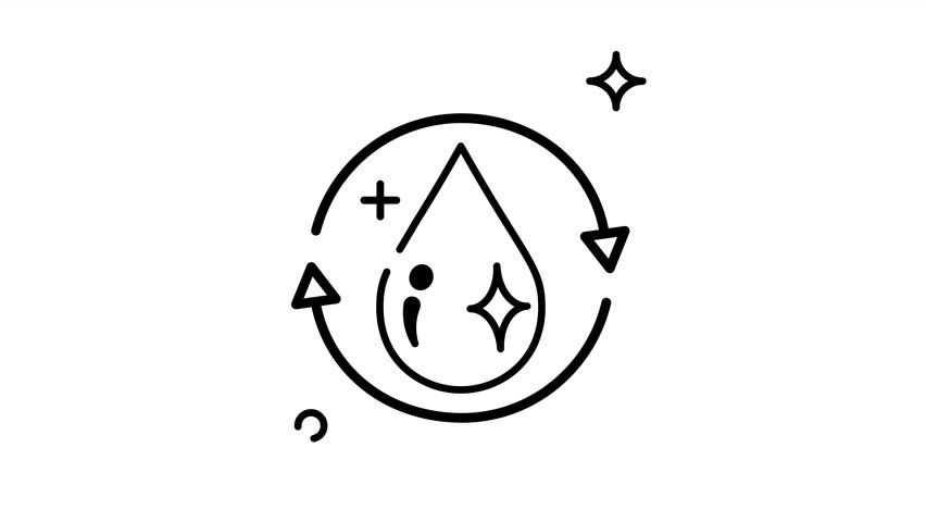 Animated Hygiene line art concept illustrated by a water droplet in a circular motion. Suitable for healthcare, cleanliness, and sanitation graphics and designs.
