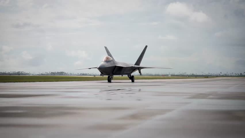 U.S. F-22 Raptor fighter jets taxi and takeoff at Tyndall Air Force Base, Florida.