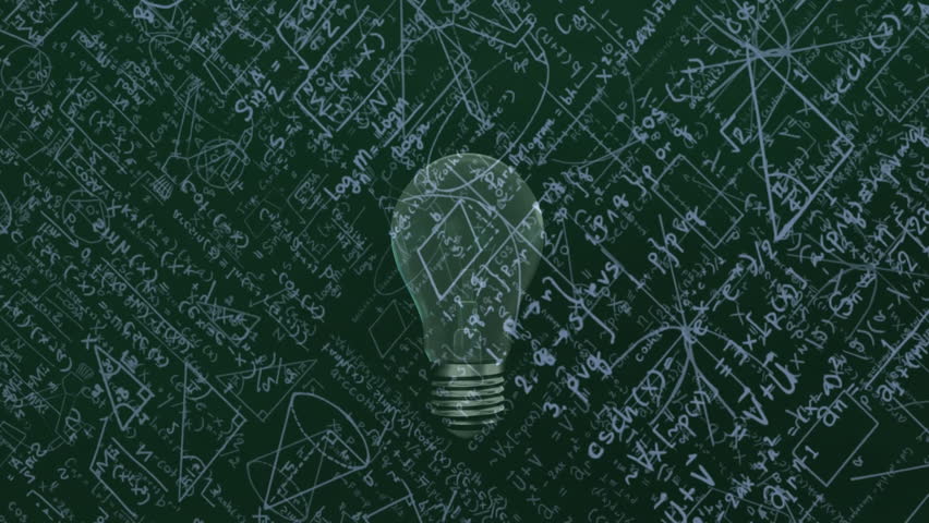 Glowing lightbulb silhouette floating over chalkboard showing math formulas and geometry diagrams. Innovation, education, brainstorming, creativity, science, technology, inspiration - Powered by Shutterstock - Get 15% off with code: PIKWIZARD15