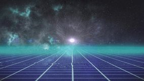 Retro-futuristic landscape unfolding in 3D render, showcasing neon grid floor and glowing orb. Cyberspace, sci-fi, synthwave, digital, cosmic, immersive, vibrant - Powered by Shutterstock - Get 15% off with code: PIKWIZARD15