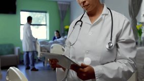 Female doctor analyzing data overlay with stethoscope in hospital showing graphs binary code. Healthcare, medical, clinical, technology, innovation, professionalism, hospital - Powered by Shutterstock - Get 15% off with code: PIKWIZARD15
