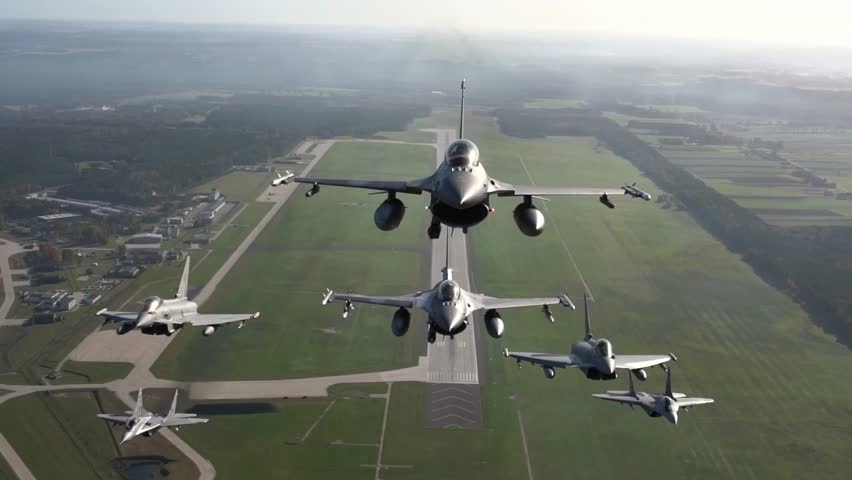 Amazing View of Eurofighters, F-16 and MiG-29 Fighter Jets in the Sky