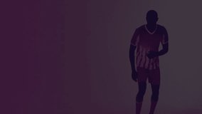 Man crossing arms on purple gradient, showing finance graphs, bar charts and percentages. Athlete, data, analytics, technology, performance, innovation, sportswear - Powered by Shutterstock - Get 15% off with code: PIKWIZARD15