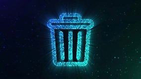 A radiant illustration of a trash bin icon formed from shimmering particles against a dark, gradient background, with glowing effects. - Powered by Shutterstock - Get 15% off with code: PIKWIZARD15