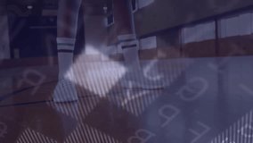 Warehouse associate inspecting carton in aisle, overlaying transparent world map and red bar charts. Logistics, distribution, data analysis, inventory, industrial, technology, supply chain - Powered by Shutterstock - Get 15% off with code: PIKWIZARD15