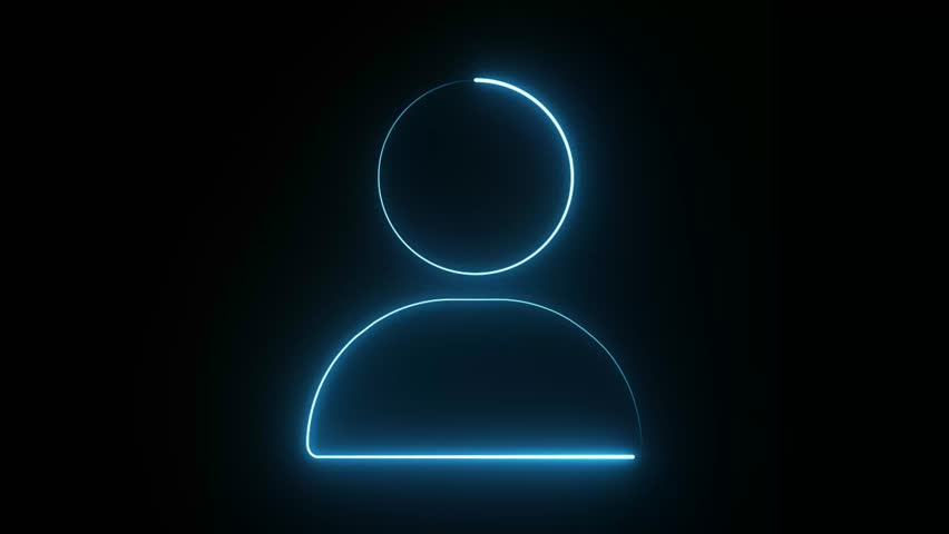 A glowing blue neon person icon against a black background. It's a symbol of identity, user, or profile. - Powered by Shutterstock - Get 15% off with code: PIKWIZARD15