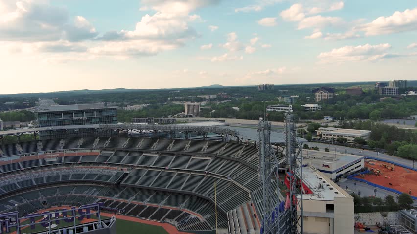 Atlanta Georgia USA - 4 27 2025: aerial footage of Truist Park home of the Atlanta Braves in Atlanta Georgia USA