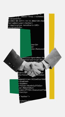 Contemporary animation. Creative stop motion. Male hands shaking due to successful business deal and cooperation. Concept of IT, business, data science, coding, occupation, modern technologies