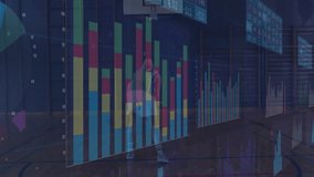 Female basketball player taking free throw on court displaying sports data with charts and tables. Athletics, data visualization, sports technology, fitness, performance, digital, activewear - Powered by Shutterstock - Get 15% off with code: PIKWIZARD15