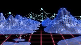 Digital wireframe terrain being animated, featuring neon grid floor and glowing network graph. Futuristic, technology, abstract, minimalist, neon, digital, innovation - Powered by Shutterstock - Get 15% off with code: PIKWIZARD15