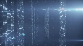 Holographic circular display floating over grid, showing neon blue circuit traces with data blocks. Futuristic, technology, innovation, data, digital, interface, ui - Powered by Shutterstock - Get 15% off with code: PIKWIZARD15