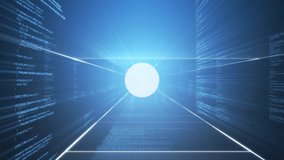 User-profile icons connecting in flat network space, with streaming code columns and glowing rays. Futuristic, digital, technology, networking, connectivity, cyberspace, abstract - Powered by Shutterstock - Get 15% off with code: PIKWIZARD15