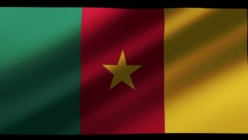 slow motion animation of the national flag of Cameroon gently waving in the wind. This seamless 4K loop features the red, yellow, and green tricolor with a central star, symbolizing the coun