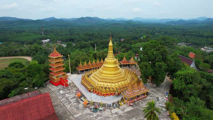 View of Suwannakhiri Temple (PakJan Temple)  Shwedagon Replica Burmese art in Ranong Province, Thailand