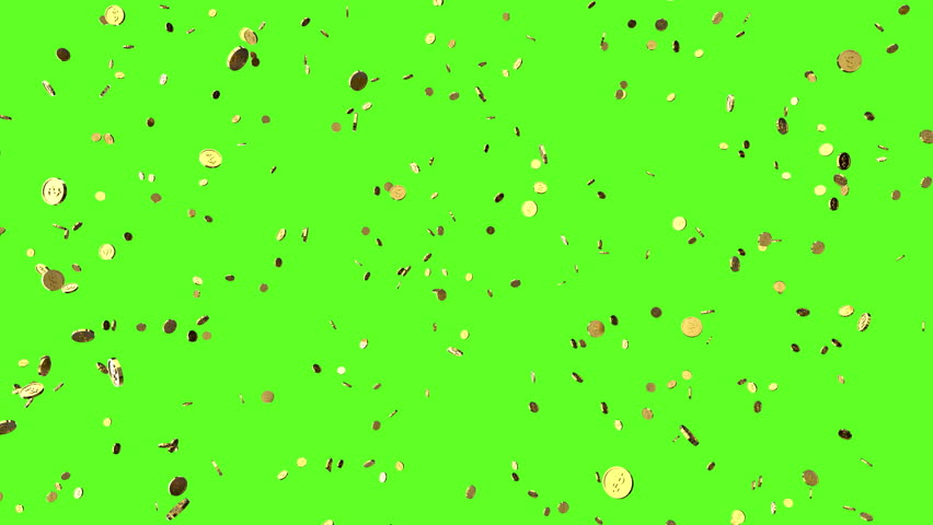 Falling coins or money golden rain motion background. Loop. Green screen, chromakey