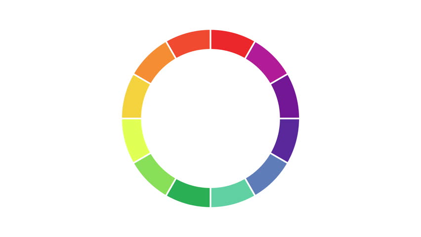 Color wheel with different shades of color rotating on a white background. Concept: Art, education, color, colorimetry. 