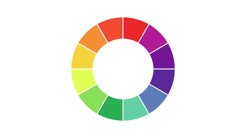 Color wheel with different shades of color rotating on a white background. Concept: Art, education, color, colorimetry. 