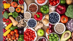 Healthy eating ingredients: fresh vegetables, fruits and superfood. Nutrition, diet, vegan food concept. - Powered by Shutterstock - Get 15% off with code: PIKWIZARD15