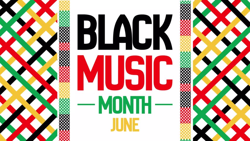June is celebrated as Black Music Month every year, 4k animation with red, yellow and green shapes. Traditional, cultural.