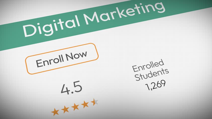 Online digital marketing enrollment concept 4k Animation close up with ratings and numbers. Course enrollment concept, education, studying, marketing