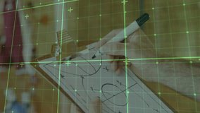 Adult male hand drawing basketball play using marker on wooden clipboard in gym, with grid overlay. Strategy, tactics, coaching, sports, diagram, visualization, innovation - Powered by Shutterstock - Get 15% off with code: PIKWIZARD15