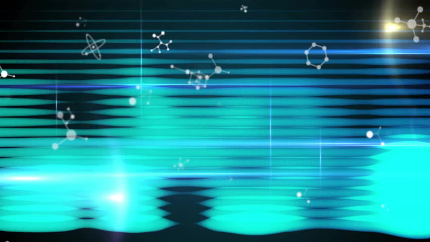 Futuristic data display being animated, showing wave bars, molecular nodes floating, glowing rings. Technology, innovation, digital, abstract, science, networking, data visualization - Powered by Shutterstock - Get 15% off with code: PIKWIZARD15