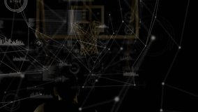 male basketball athlete dunking on court, showcasing floating data graphs and network lines. Athlete, sports, futuristic, technology, data, analysis, performance - Powered by Shutterstock - Get 15% off with code: PIKWIZARD15