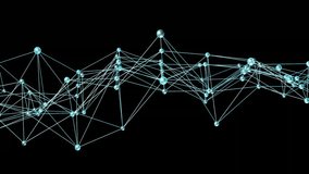 3D render creating abstract wave structure floating in dark void using glowing blue nodes and lines. Digitalart, futuristic, techabstract, networkstructure, neon, cyberspace, visualization - Powered by Shutterstock - Get 15% off with code: PIKWIZARD15