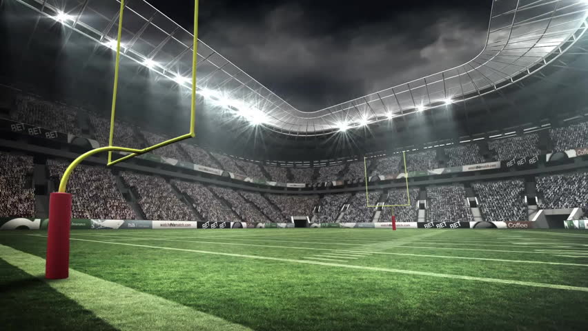 American football goalposts being animated on stadium turf, with pixel hearts floating overhead. Stadium, sports, celebration, competition, entertainment, action, energy - Powered by Shutterstock - Get 15% off with code: PIKWIZARD15
