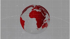 Stylized globe being rendered in red and white rotating above grid overlay with orbit and formulas. Technology, innovation, science, data visualization, digital, futurism, connectivity - Powered by Shutterstock - Get 15% off with code: PIKWIZARD15