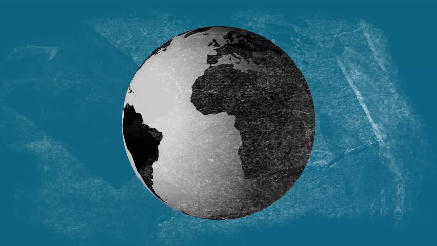 Stylized grayscale globe floating over teal chalkboard surface while formulas rotating around globe. Geography, education, science, innovation, academia, infographic, diagram