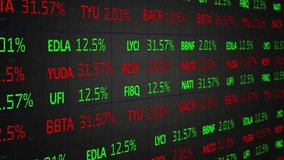 3D render brain hologram floating over extended hand while red green ticker grid scrolling. Futuristic, technology, innovation, data visualization, digital, neural, analytics - Powered by Shutterstock - Get 15% off with code: PIKWIZARD15