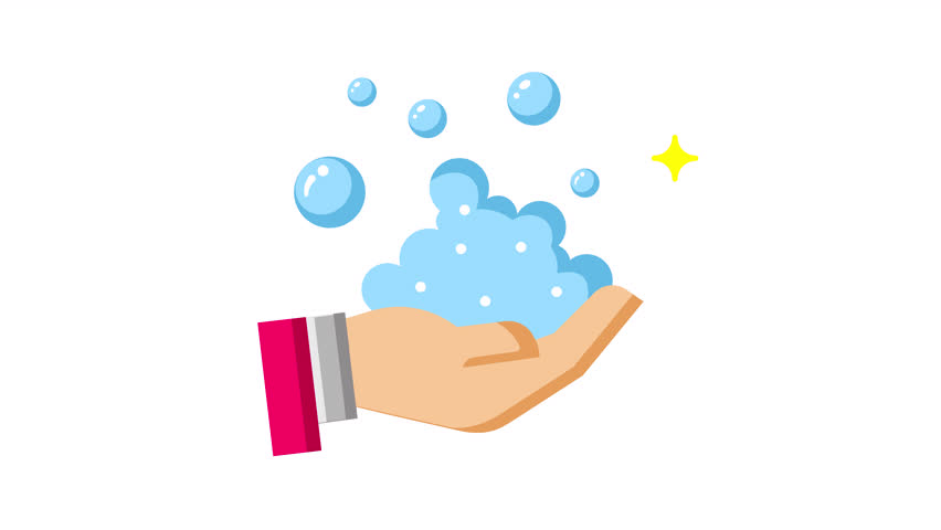 Animated Hand with soap suds flat icon. Suitable for hygiene and cleaning concepts. Ideal for advertisements, brochures, and social media for soap or hand washing products.