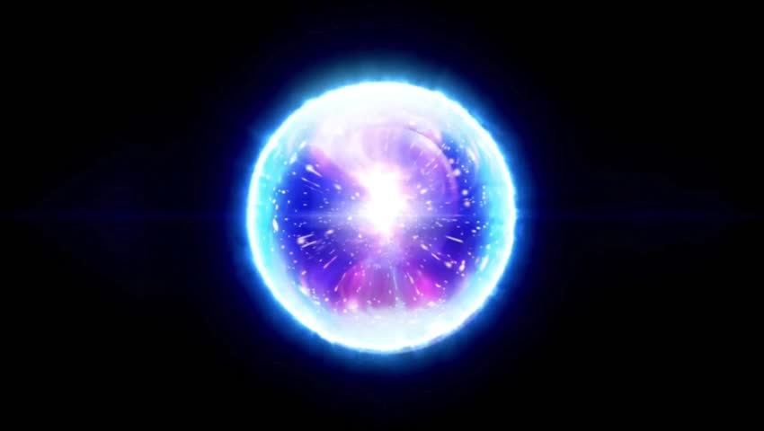 animation of a magic glass ball that emits bright, colorful light on a dark background