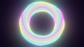 3D Neon Glowing Rainbow Holographic Wireframe Torus Ring Rotating - 4K Seamless VJ Loop Motion Background Animation - Powered by Shutterstock - Get 15% off with code: PIKWIZARD15