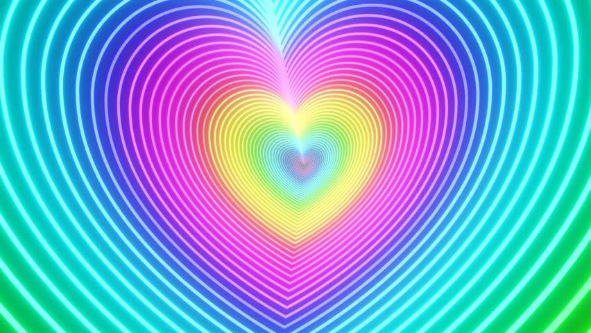 Bright Colorful Endless Rainbow Heart Tunnel With 3D Parallax Effect - 4K Seamless VJ Loop Motion Background Animation