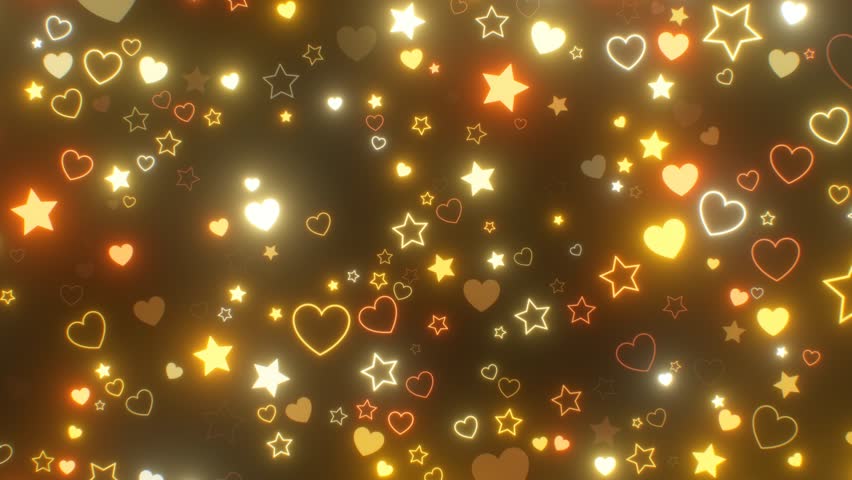 Bright Gold Glow Bed Time Neon Hearts And Stars Flashing Night Lights - 4K Seamless VJ Loop Motion Background Animation