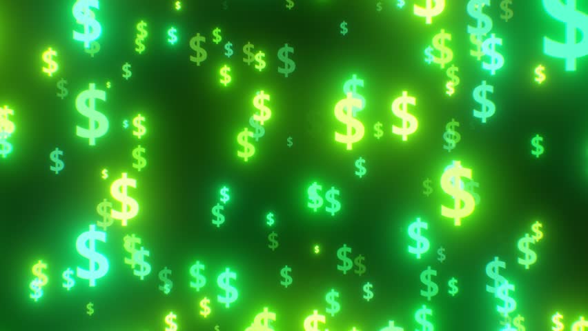 Glowing Green Dollar Sign Neon Money Symbols Digital Finance Concept - 4K Seamless VJ Loop Motion Background Animation