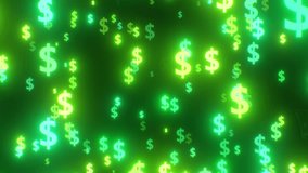 Glowing Green Dollar Sign Neon Money Symbols Digital Finance Concept - 4K Seamless VJ Loop Motion Background Animation - Powered by Shutterstock - Get 15% off with code: PIKWIZARD15