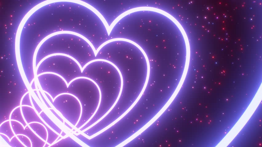 Pretty Pink And Lavender Love Heart Shaped Curved Neon Glowing Tunnel - 4K Seamless VJ Loop Motion Background Animation