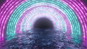 Retro Futuristic Neon Lit Tunnel Of Concentric Arc Glow LED Lights - 4K Seamless VJ Loop Motion Background Animation - Powered by Shutterstock - Get 15% off with code: PIKWIZARD15