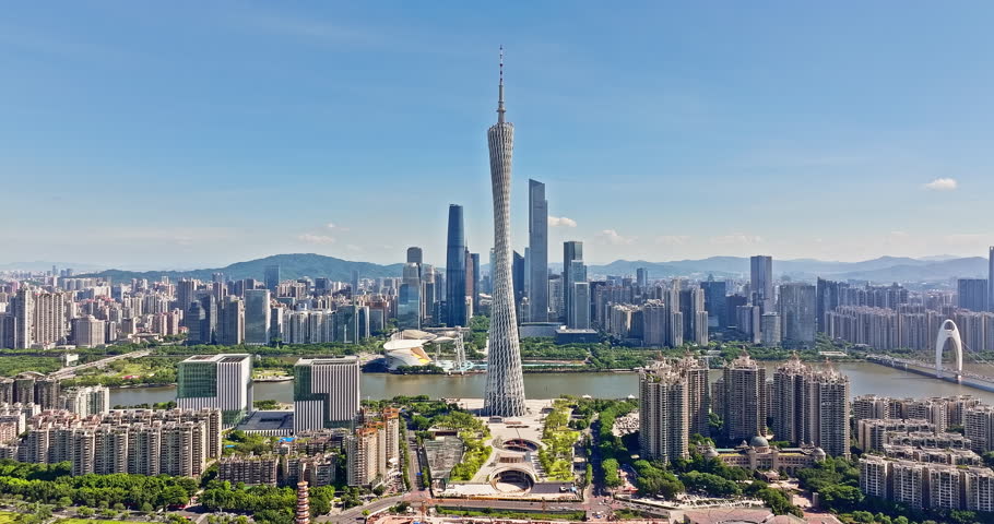Aerial view of beautiful city skyline and modern skyscraper buildings scenery in Guangzhou, China.