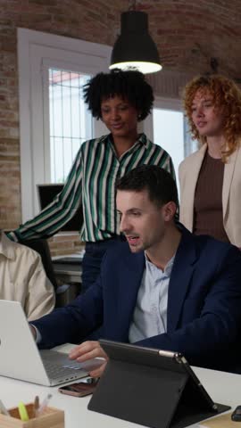Businessman leading online meeting with team in slow motion