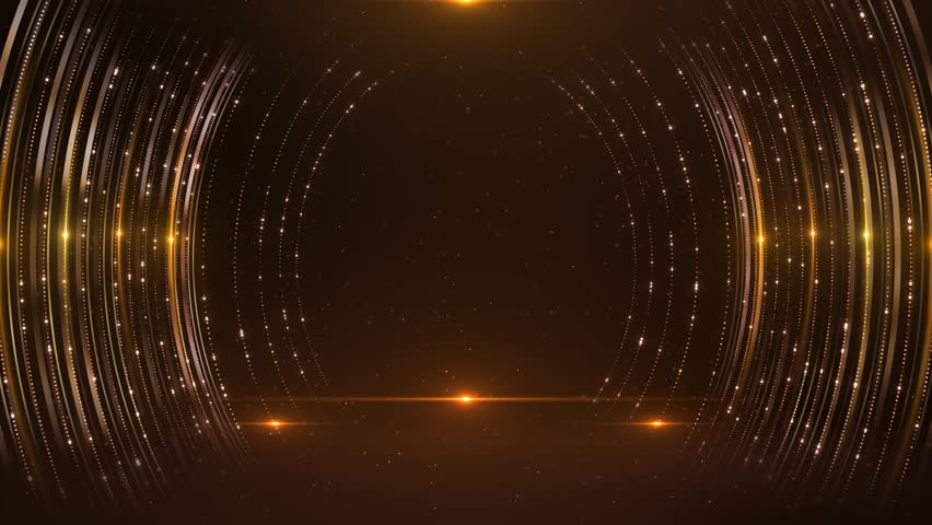 Beautiful Luxury golden magical stardust sparkling particles space floor, flying tunnel, award ceremony event, Modern background, Christmas Golden frame Portal glowing sparkles and glitter particles