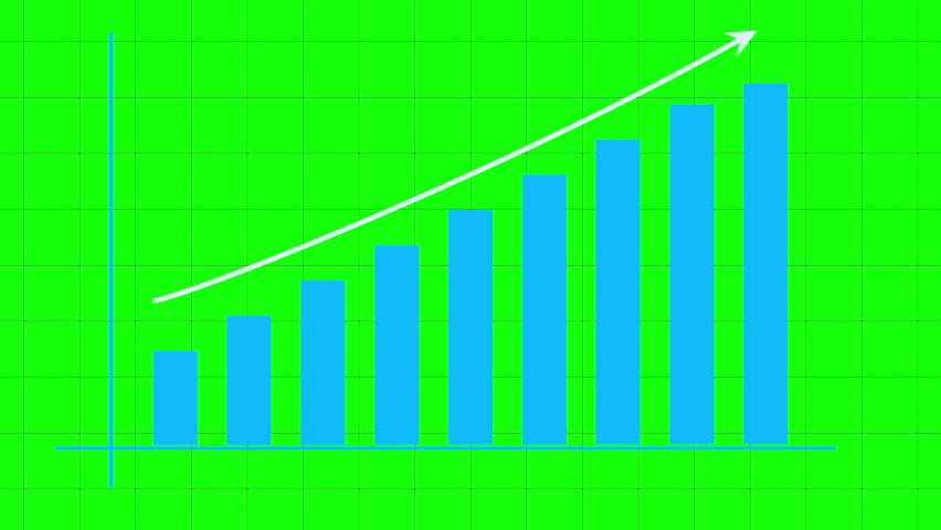 Upward Bar Graph with Curved Arrow Representing Business Growth on Green Screen