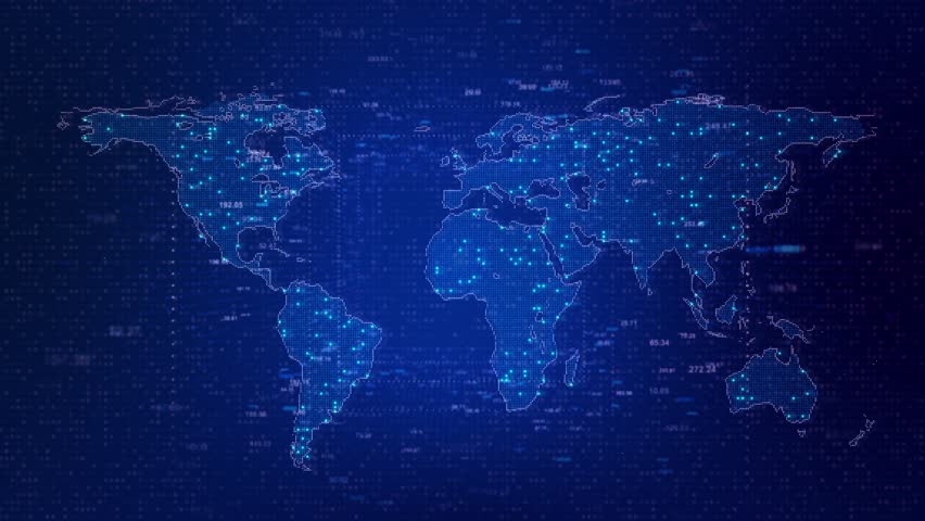 Digital Global social network connection. Big data world map point line business, technology, e-commerce, planet Earth. Internet IoT, cyberspace, innovation, big data science, finance, blockchain