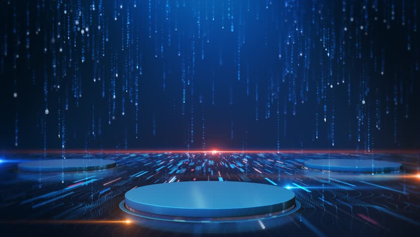 Podium 3D light HUD circle interfaces. Hi tech platform stage product Scene background 3D podium dark pedestal room glow studio empty stand floor night modern circle show space display game led black.