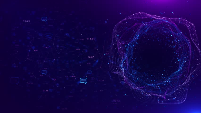 Digital circles of blue glowing dots. Big Data visualization into cyberspace digital circle interface on dark background, abstract technology theme, high-tech ring, cyber design, modern innovation